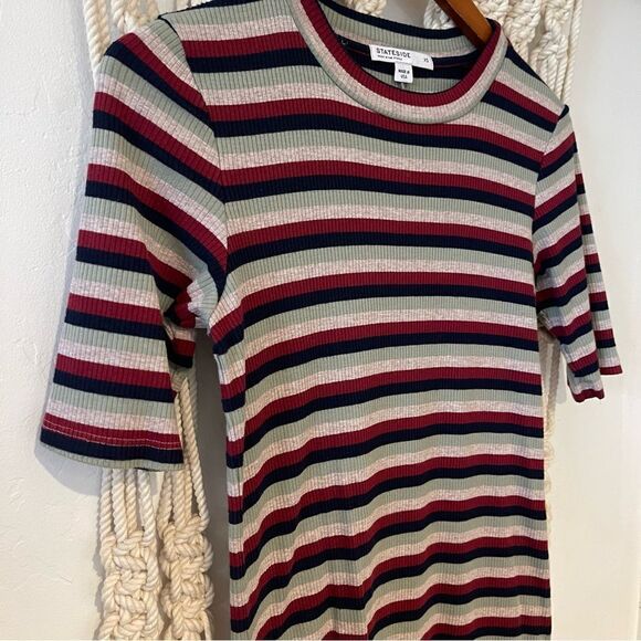 Stateside Cycle Court T-Shirt Dress XS Ribbed Striped Bodycon Retro Minimalist - Picture 3 of 7